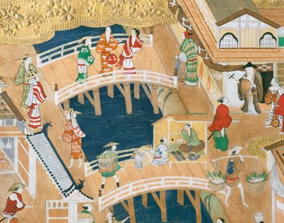 Osakazu Byobu - Japans kamerscherm met acht panelen (schilderij) door Japanese School
