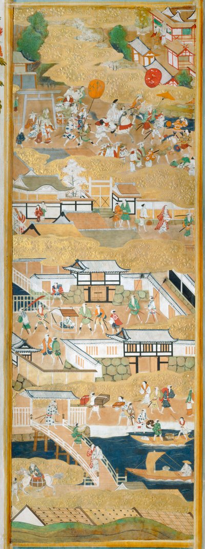 Osakazu Byobu - Japans kamerscherm met acht panelen (schilderij) door Japanese School