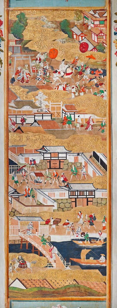 Osakazu Byobu - Japans kamerscherm met acht panelen (schilderij) door Japanese School
