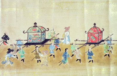 Deel van de zesde Koreaanse ambassade naar Japan ten tijde van de opvolging van Tokugawa Ietsuna in 1651, mogelijk door Kano Masunobu (1625-94) 1655-57 (rolschildering) door Japanese School