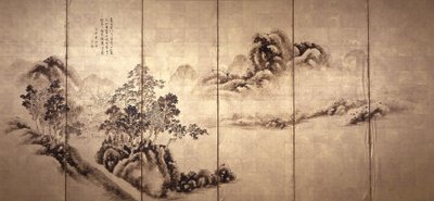 Recto: Landschap na Mi Fei, c.1810 door Japanese School