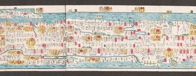 Sectie van een wegenkaart van Japan. Dai Nihon koku junro meiki daisei. ["Een duidelijke en gedetailleerde kaart van de hoofdwegen van Japan"] 1850 door Japanese School