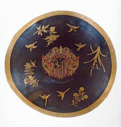 Schild met de wapens van Constantijn Ranst, voor de Nederlandse Oost-Indische Compagnie, gemaakt in Bengalen en gelakt in Japan, ca. 1668 door Japanese School