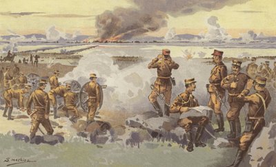 Het bombardement van Liao-yang door onze artillerie door Japanese School