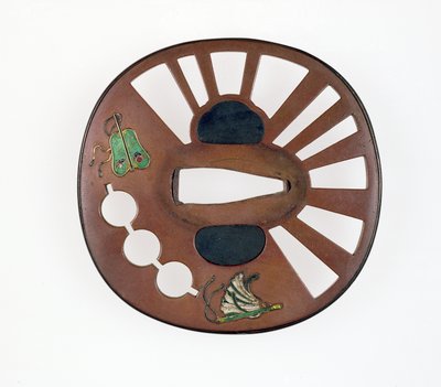 Tsuba versierd met waaiers door Japanese School