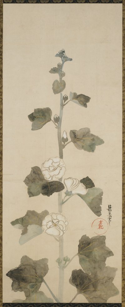Witte stokrozen, Edo periode, 1615-1868 door Japanese School