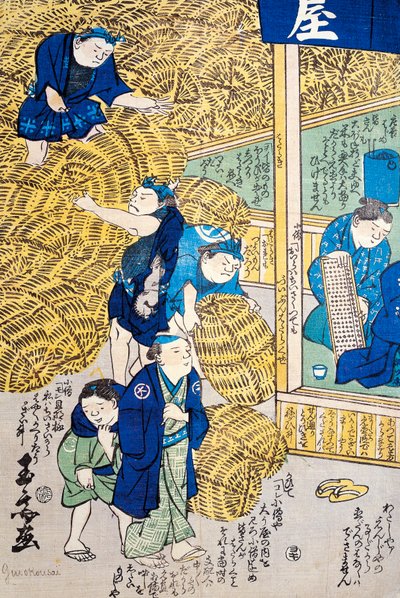 Rieten mandenmagazijn in Edo door Japanese School