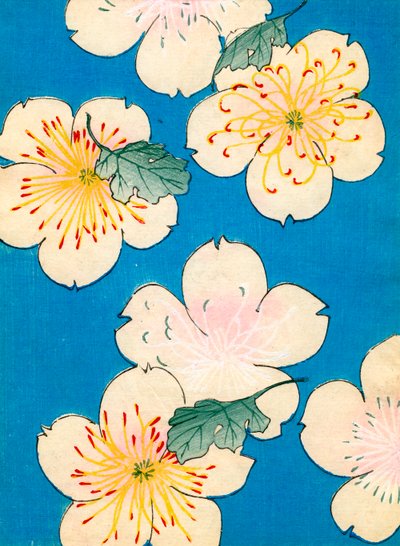 Kleur houtsnede van kornoelje bloemen door Japanese School