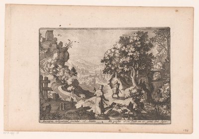 Landschap met verhaal van de barmhartige Samaritaan door Jaspar de Isaac (attributed to)