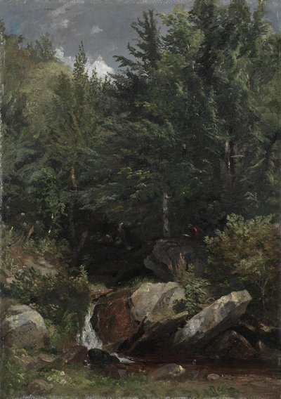 Bomen en een Stroom op een Heuvel door Jasper Francis Cropsey