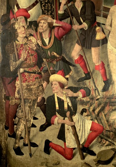 St. Vincent Altaarstuk: Marteling van St. Vincent op de grill, Dacian en beulen (detail) door Jaume Huguet