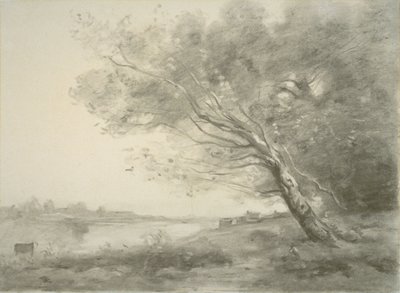 Gebogen Boom bij het Water door Jean-Baptiste-Camille Corot