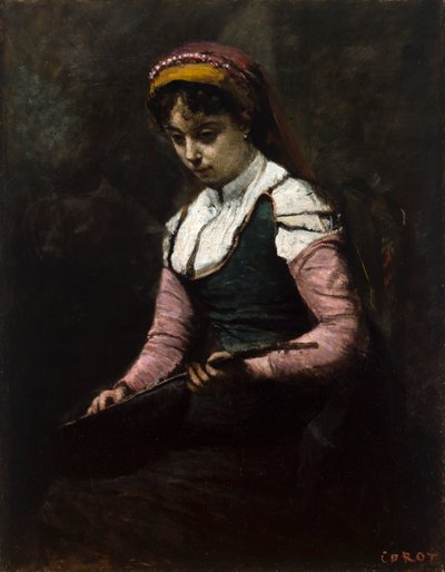 Meisje met Mandoline door Jean-Baptiste-Camille Corot