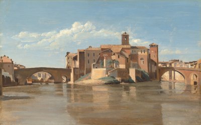 Het eiland en de brug van San Bartolomeo, Rome door Jean-Baptiste-Camille Corot