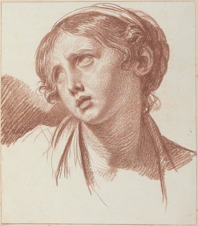 Een jong meisje dat omhoog kijkt door Jean-Baptiste Greuze