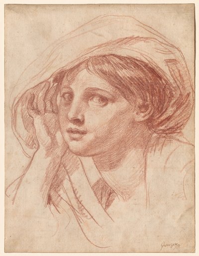 Hoofd van een jonge vrouw door Jean-Baptiste Greuze