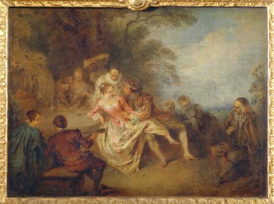 Reünie van Italiaanse komische acteurs in een park ... door Jean-Baptiste Joseph Pater