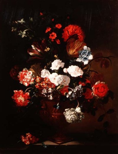 Stilleven van Anjers, Tulpen, Pioenen en Andere Bloemen door Jean Baptiste Monnoyer