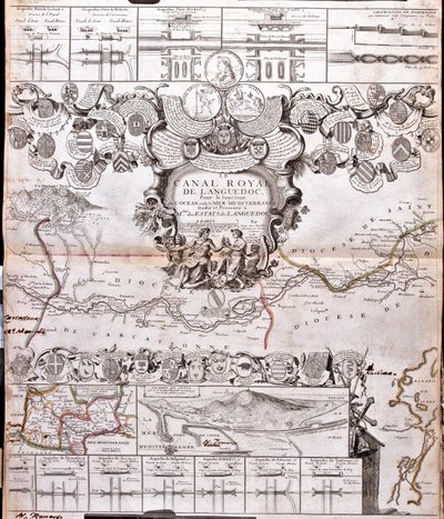 Project voor de aanleg van een verbindingskanaal tussen de Atlantische Oceaan en de Middellandse Zee, met inbegrip van een gedeelte ongeveer tussen Pexiora en Ouveillan, in de regio Languedoc-Roussillon, Frankrijk. door Jean Baptiste Nolin