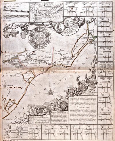 Project voor de aanleg van een verbindingskanaal tussen de Atlantische Oceaan en de Middellandse Zee, ongeveer tussen Capestang en Étang de Thau, in de regio Languedoc-Roussillon, Frankrijk. door Jean-Baptiste Nolin