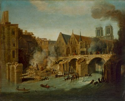 De Petit Pont na de brand van 1718 door Jean Baptiste Oudry