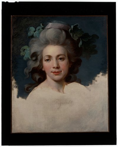 Portret van een dame (Hoofd van een vrouw in de gedaante van een Bacchante, een onvoltooid portret) door Jean Baptiste Regnault