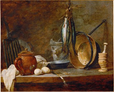 Mager menu en keukengerei ... door Jean-Baptiste Simeon Chardin