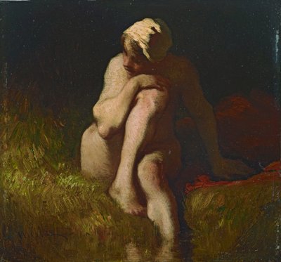 Naakt boerenmeisje zittend op de oever van een beek door Jean-Francois Millet