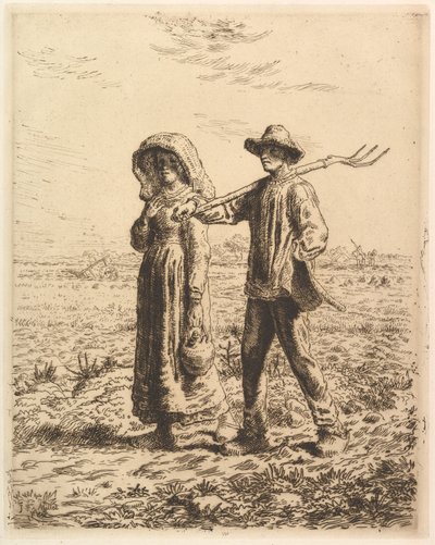 Boeren op weg naar het werk door Jean-Francois Millet