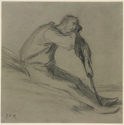 Zittende Boer Rustend op een Schoffel door Jean-Francois Millet