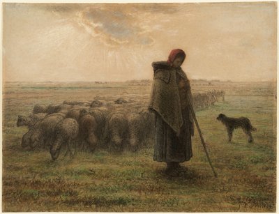 Herderin en haar kudde door Jean-Francois Millet