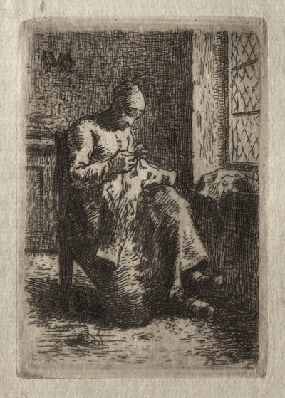 Vrouw die Naait door Jean-Francois Millet