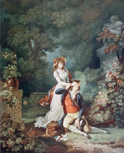 De geliefde verrast, gegraveerd door Charles Melchior Descourtis (1753-1820) door Jean Frederic (after) Schall