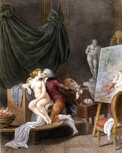 Schall: een galante scène tussen de schilder en zijn model. door Jean Frederic Schall