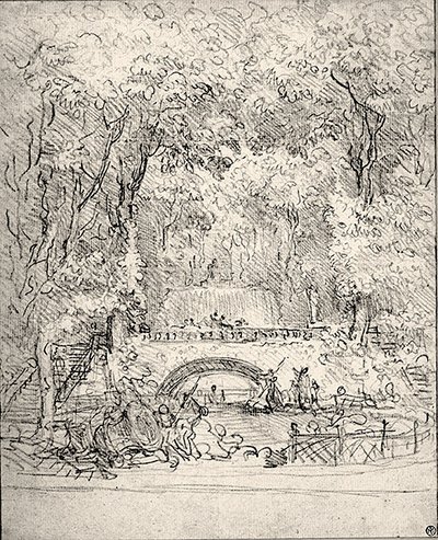Waterval in een tuin door Jean Honore Fragonard