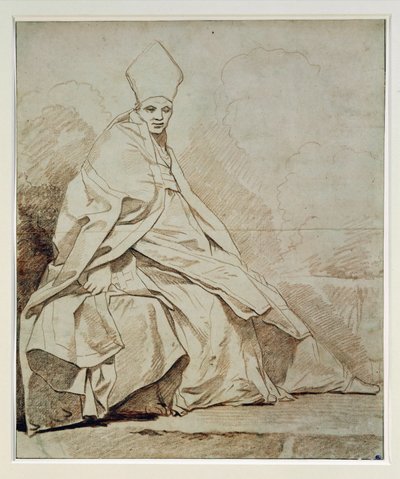 Studie van een gedrapeerde figuur in een kerkelijk kostuum ... door Jean-Honore Fragonard