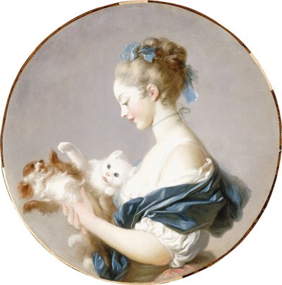 Meisje speelt met een hond en een kat door Jean Honore Fragonard