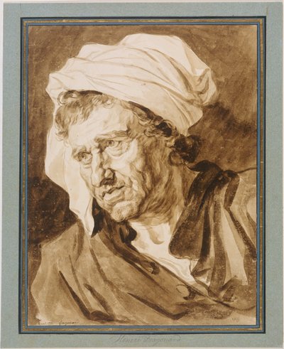 Hoofd van een man met witte tulband door Jean-Honore Fragonard