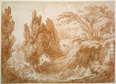 Parklandschap met vrolijk gezelschap door Jean-Honore Fragonard