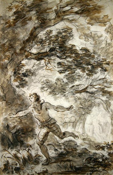 Ruggiero zoekt Angelica die zichzelf onzichtbaar heeft gemaakt door Jean Honore Fragonard