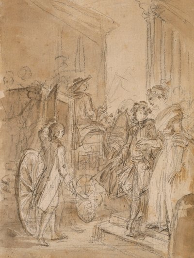Het vertrek per koets door Jean-Honore Fragonard
