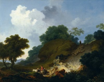 Kudde schapen gaat de heuvel af door Jean-Honore Fragonard