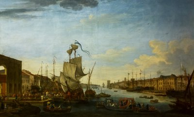 Frans: Embarquement du corps expeditionnaire de Minorque au port de Marseille sous les ordres du Duc de Richelieu Inscheping van het expeditiekorps van Menorca in de haven van Marseille onder bevel van maarschalk van Richelieu door Jean-Joseph Kapeller