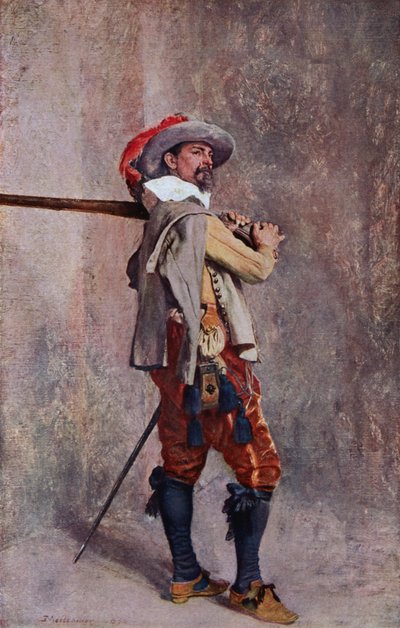Een musketier uit de tijd van Lodewijk XIII van Frankrijk door Jean Louis Ernest (after) Meissonier
