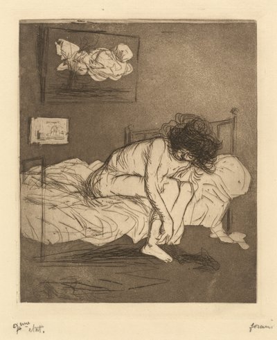 Vrouw die haar kousen aantrekt (Woman Putting On Her Stockings) door Jean-Louis Forain