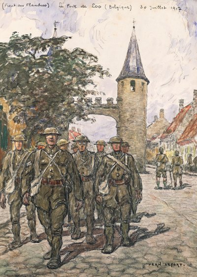 Het front van Vlaanderen, poort van Loo (België), 30 juli 1917 (aquarel op papier) door Jean-Louis Lefort