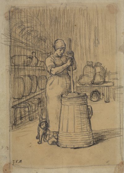 Studie voor vrouw die boter karnet door Jean Francois Millet