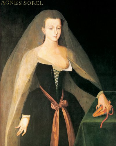 Portret van Agnès Sorel. door Jean (after) Fouquet