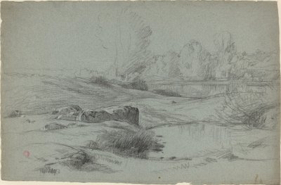 Een Rotsachtige Weide bij een Rivier door Jean Achille Benouville