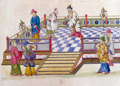 Tekening van een Chinese vaas: scène in het paleis. Schilderij door Jean Antoine Fraisse (18e eeuw) door Jean Antoine Fraisse